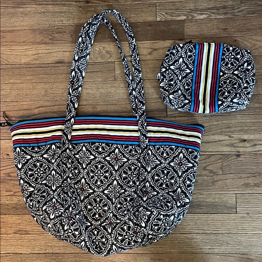 Vera Bradley Barcelona Patterned Tote & Makeup Bag bundle